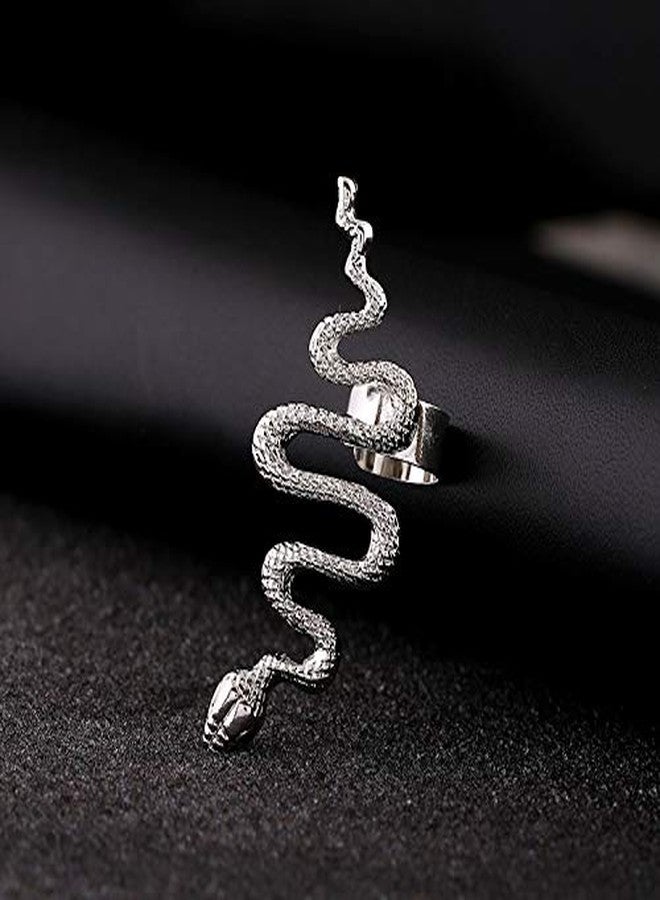 QIAN0813 1 Pair/Set Gold Tone Punk Winding Snake Serpent Post Stud Ear Cilp Climber Ear Cuff Earring Jewelry (Silver) - Image 4